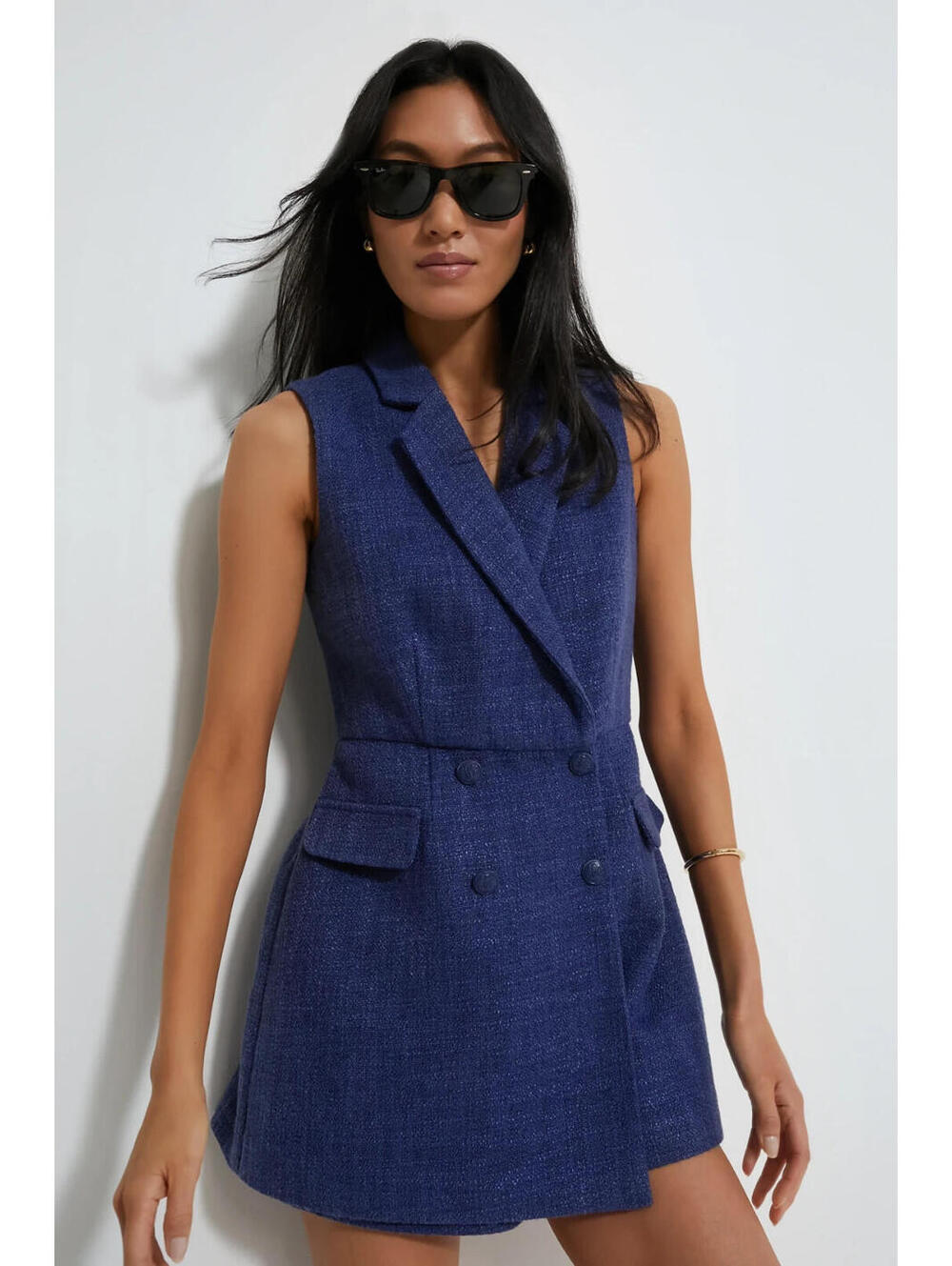 NEW $148 Tuckernuck Pomander Place Navy Tweed Campbell Romper MEDIUM NWOT